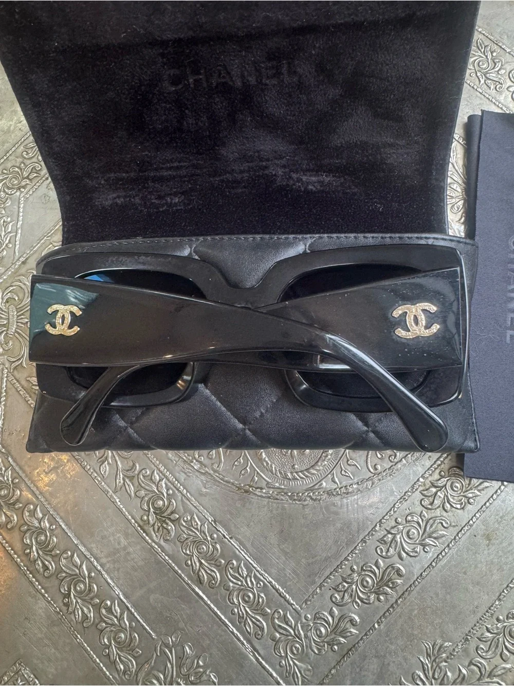 CHANEL Black Oversized Square 5435A Sunglasses with Gold CC Emblem